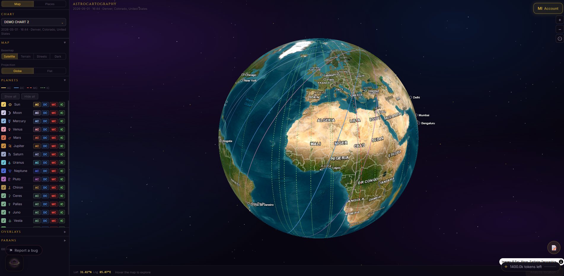 Ephemir: astrocartography globe
