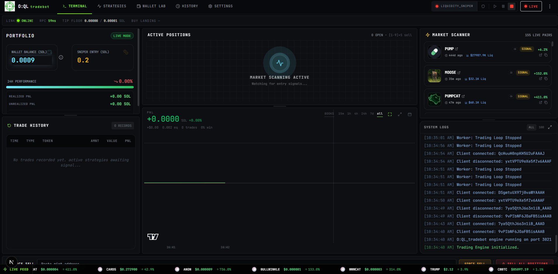 O:QL TradeBot: live terminal