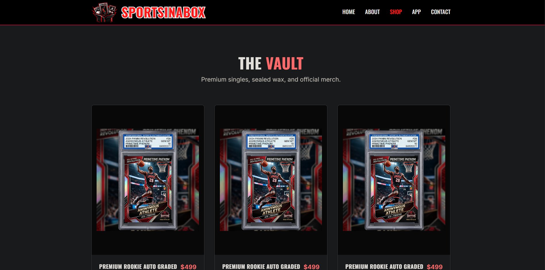 Sportsinabox website: shop