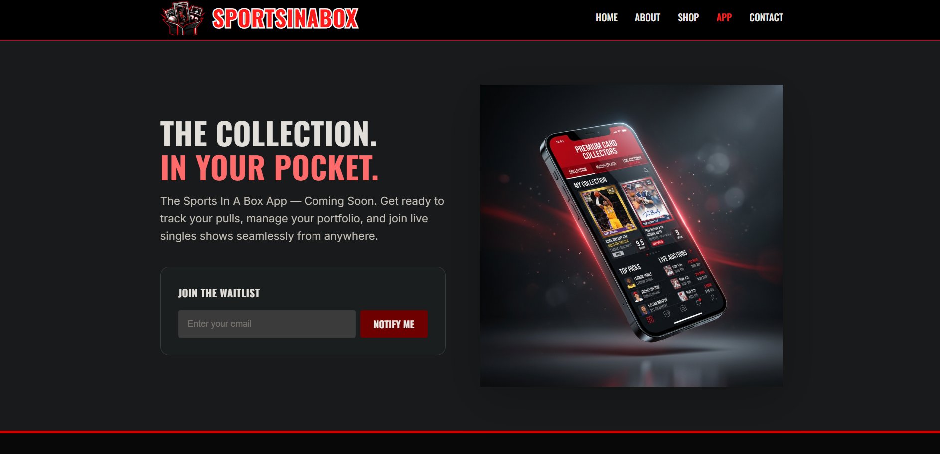 Sportsinabox website: app page